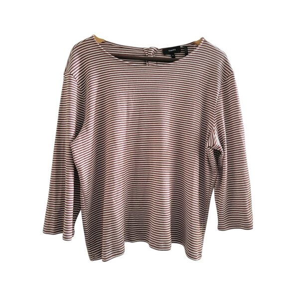 Theory Womens brown white Lowell striped button back knit top size XL New Preppy - Picture 1 of 7